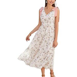 Floral Dress for Women Summer Casual Flowy Long V Neck Sundress Sleeveless